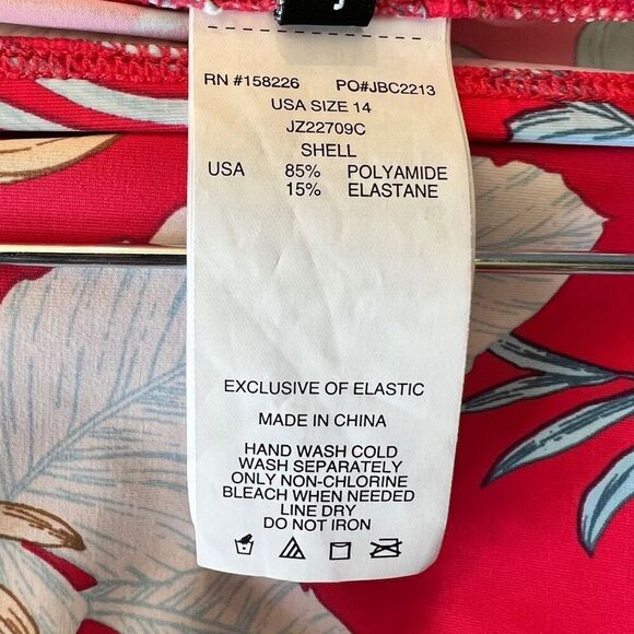 Jantzen Swimsuit Coverup Skirt Tropical Florals Deep Pink Red and Aqua Size 14 - Picture 9 of 9